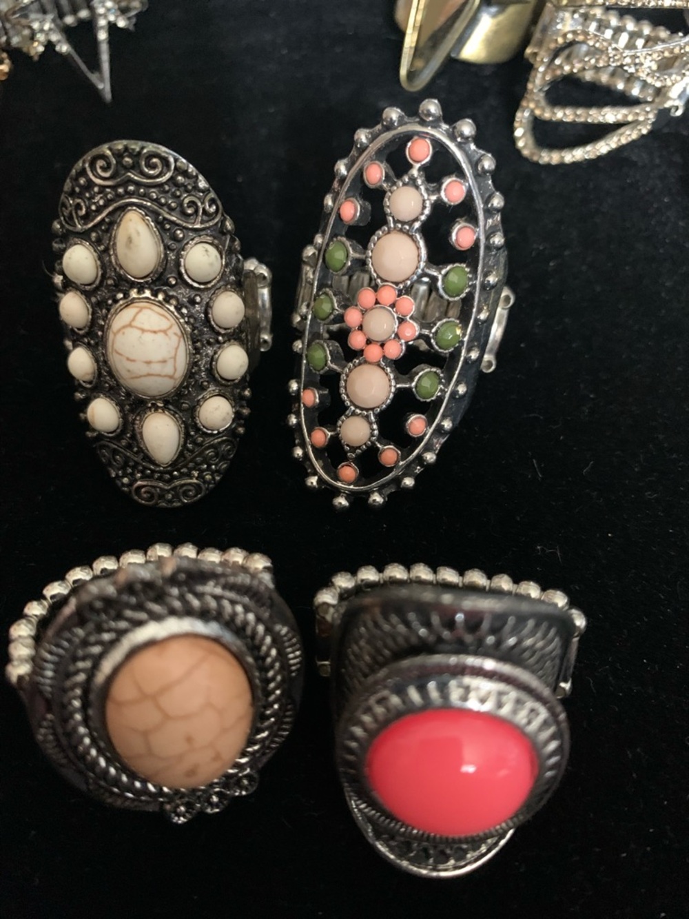 paparazzi Coral, Pink & Green Stone Cluster Adjustable Ring Set of 4